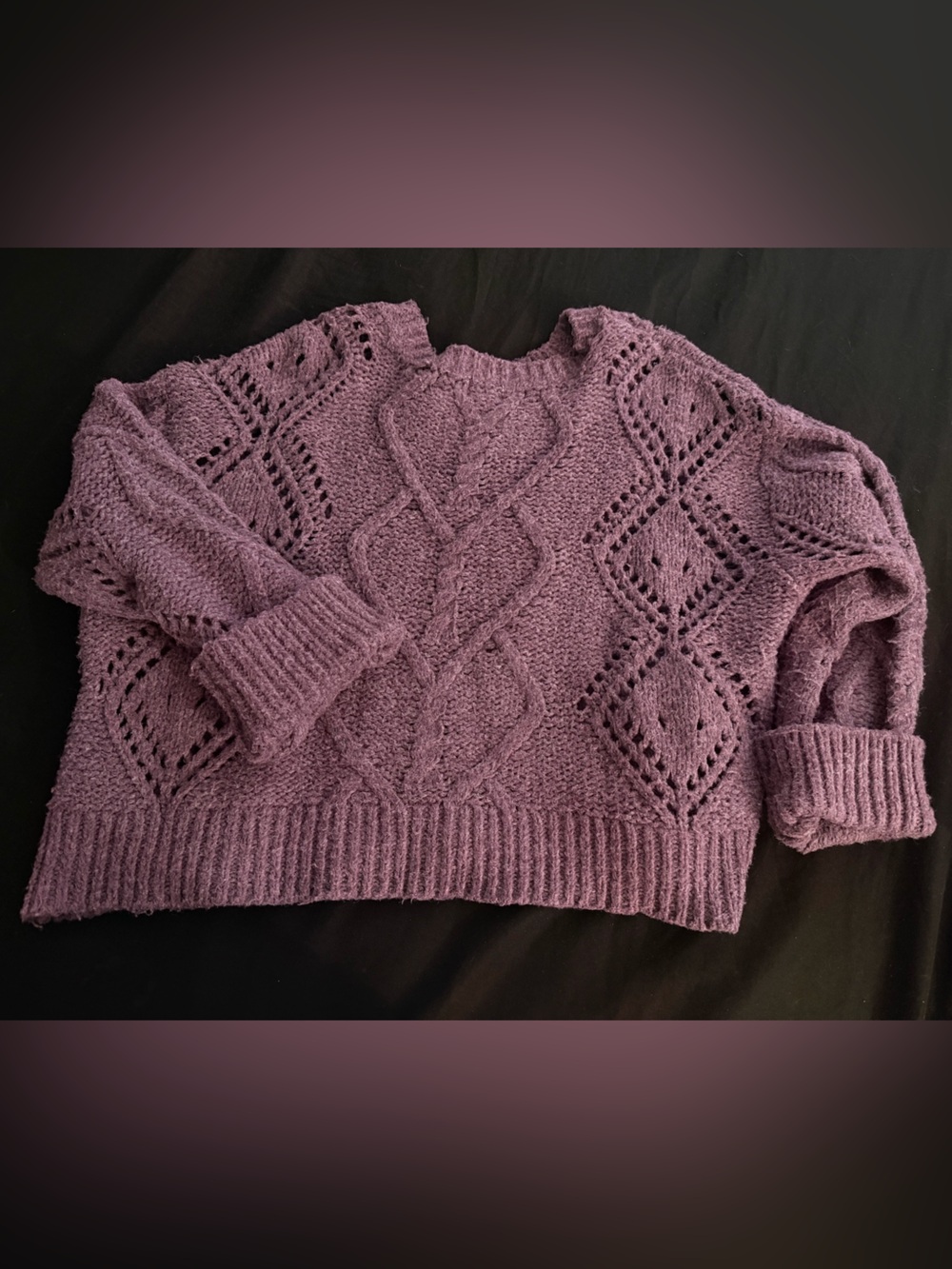 a.n.a Purple Openwork Cable Knit Crewneck Sweater